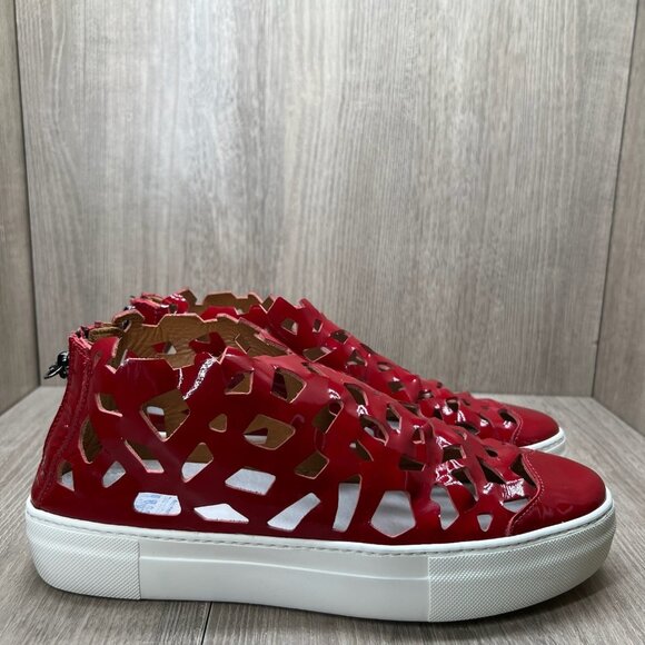Area Forte Women Size 11 Italian Red Patent Leather Cut-Out Sneakers - Picture 1 of 10